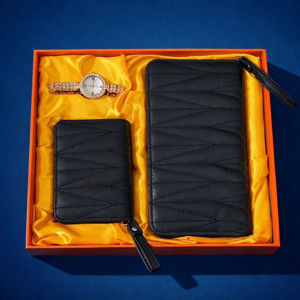 Couple Wallet & Watch Gift Set Premium Combo Box (Color may vary)