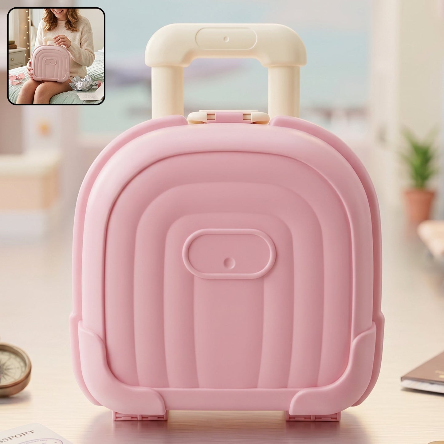 Mini Suitcase Shape Plastic Storage Box Cute Trolley Organizer Gift (1 Pc)