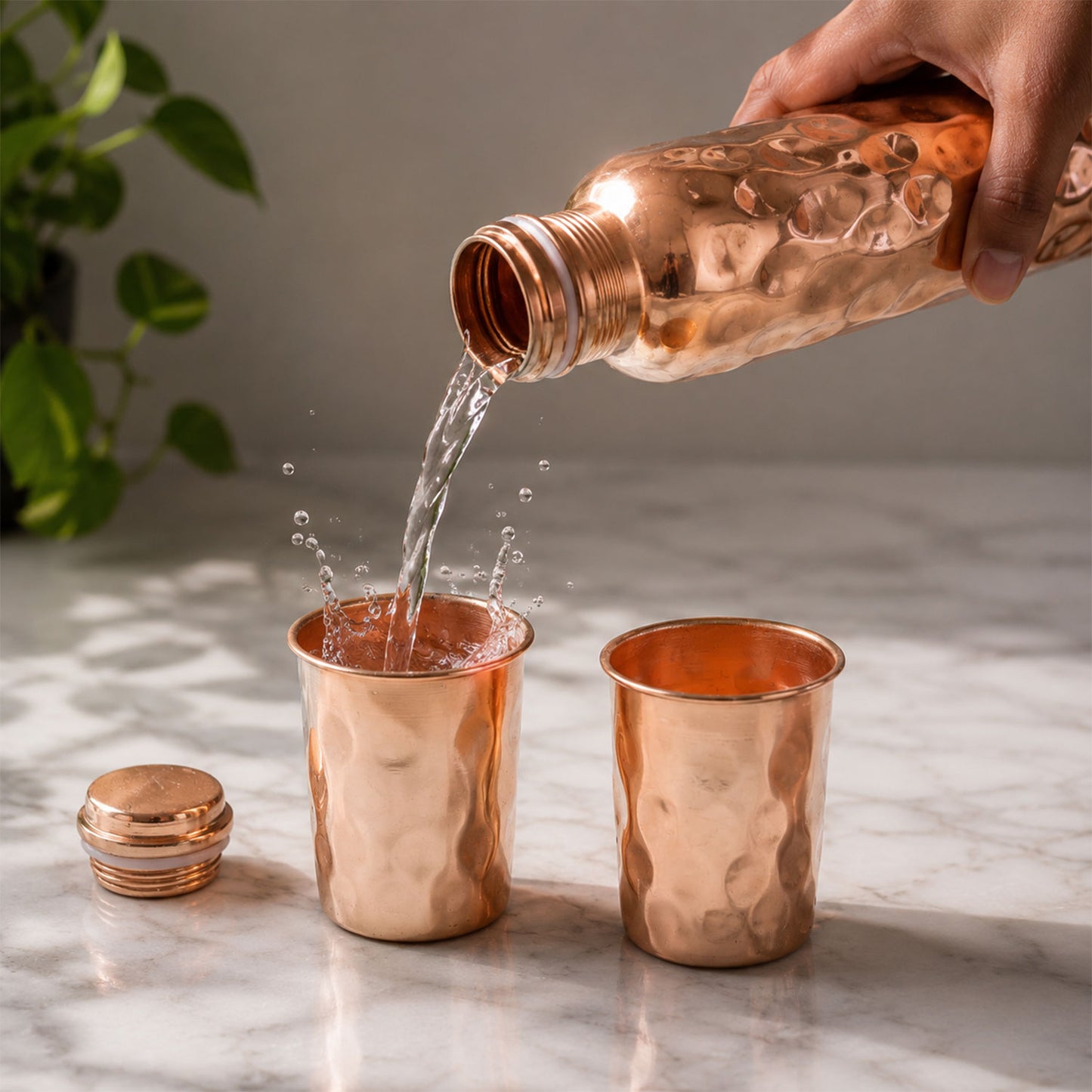 Diamond Cut Copper Water Bottle 2 Glasses with Gift Box (3 Pcs Set)