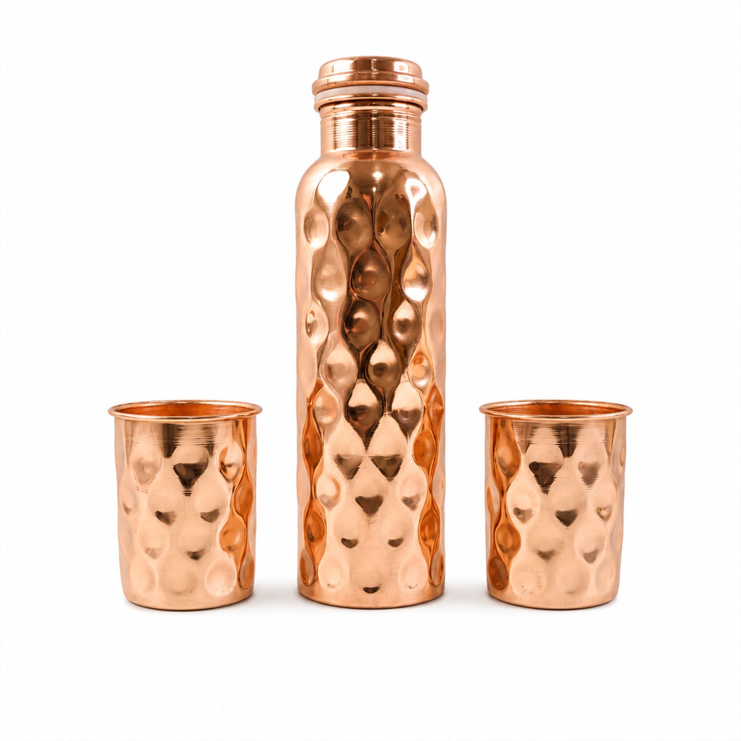Diamond Cut Copper Water Bottle 2 Glasses with Gift Box (3 Pcs Set)