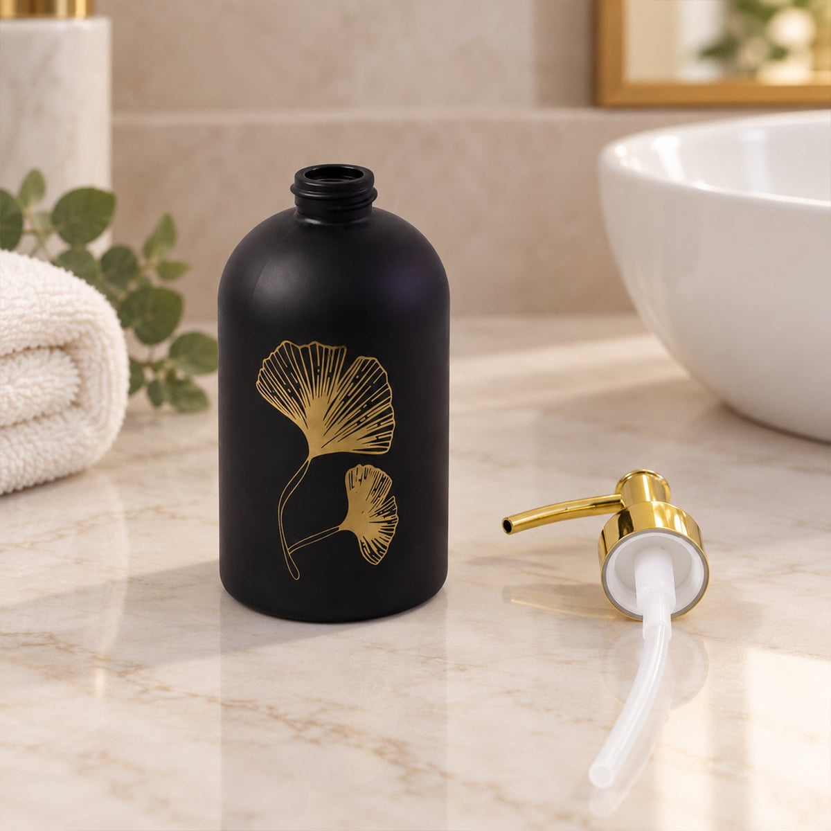 Soap dispenser leaf design detail