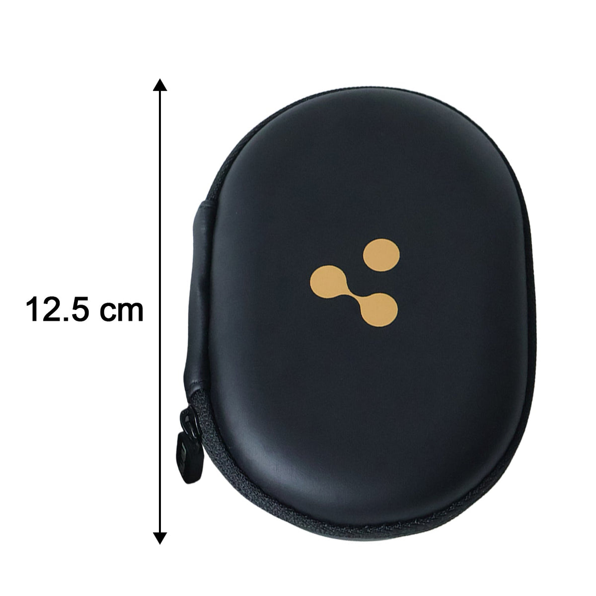 Two closed black oval hard shell cases are side-by-side on a wooden surface; one has a white