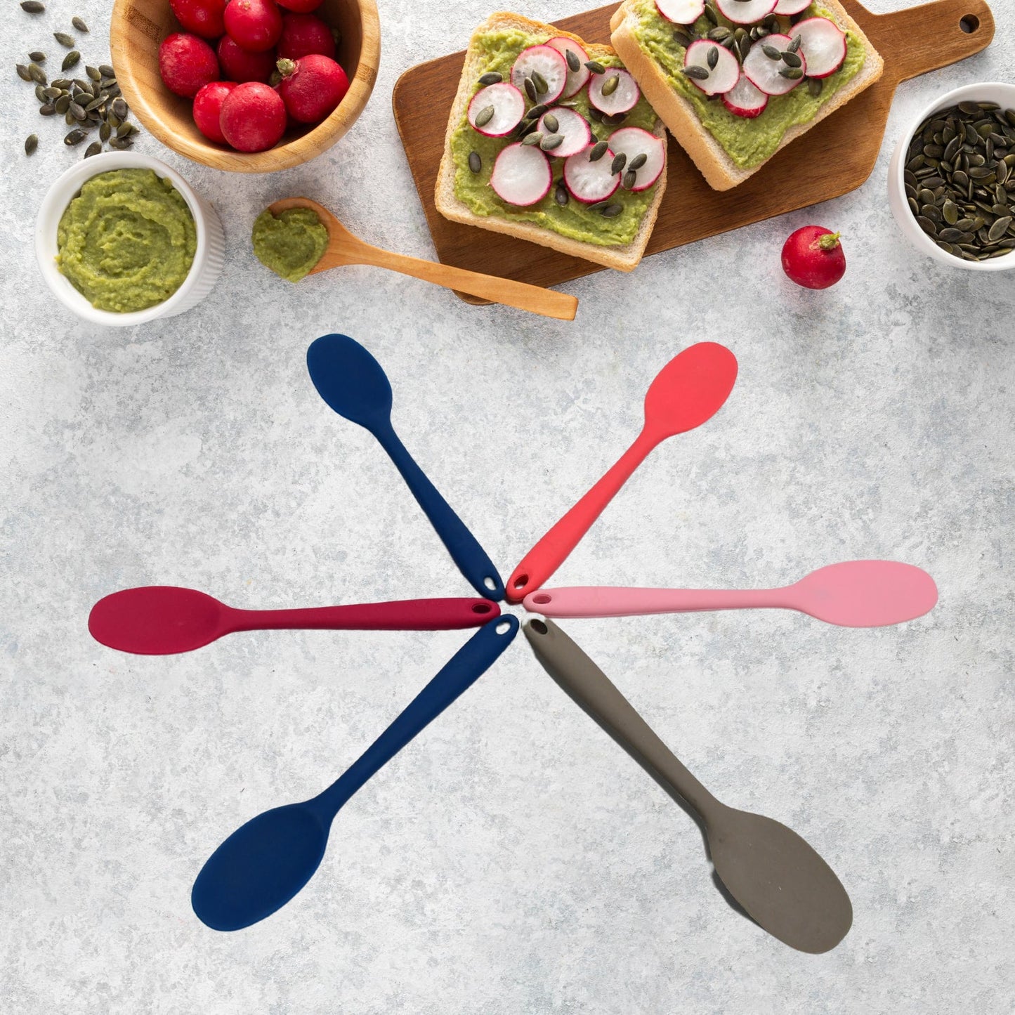 Multipurpose Silicone Spoon, Silicone Basting Spoon Non-Stick Kitchen Utensils Household Gadgets Heat-Resistant Non Stick Spoons Kitchen Cookware Items For Cooking and Baking (6 Pcs Set)