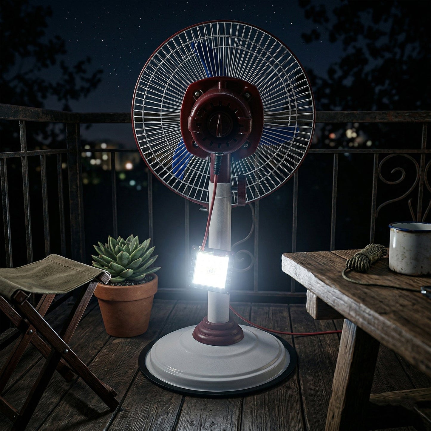 OMEGA 12V Rechargeable Pedestal Fan with LED Light (1 Pc)