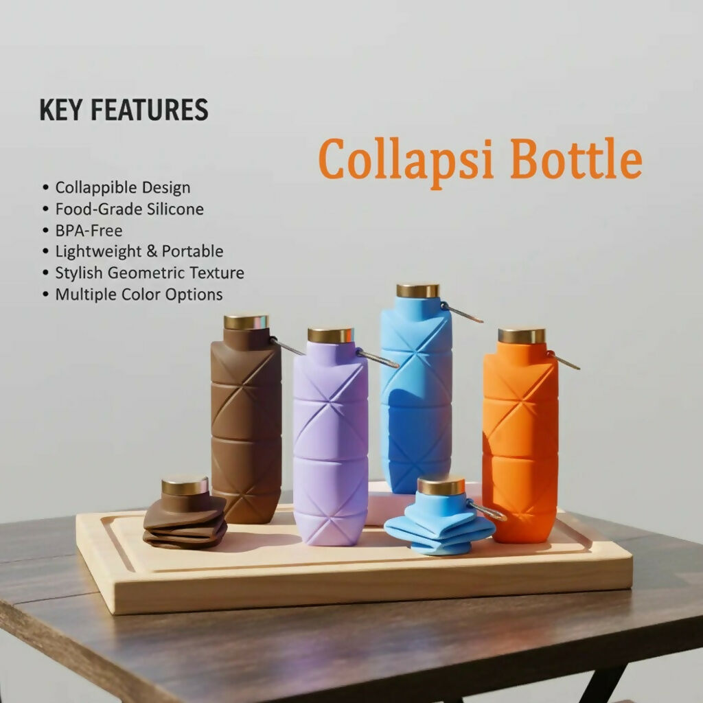 Orange Collapsible Silicone Water Bottle 600ml Leakproof Travel