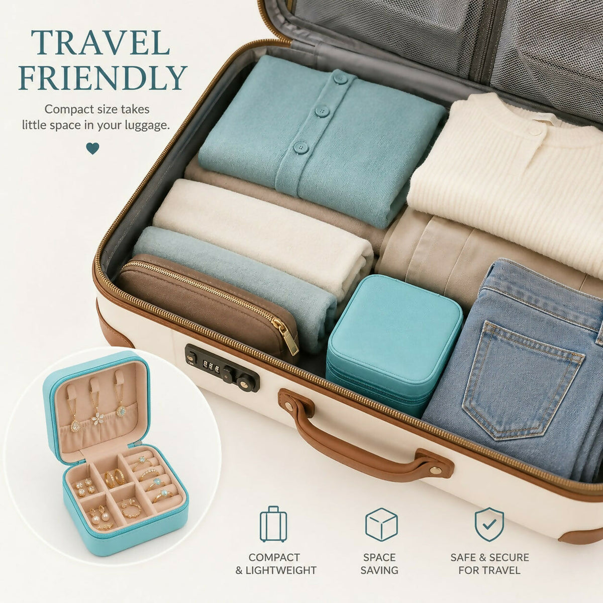 Portable PU Leather Travel Jewelry Organizer for Rings & Earrings