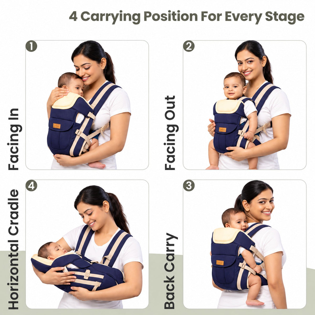 Baby Carrier With Padded Head Support And Adjustable Shoulder Straps (1 Pc)