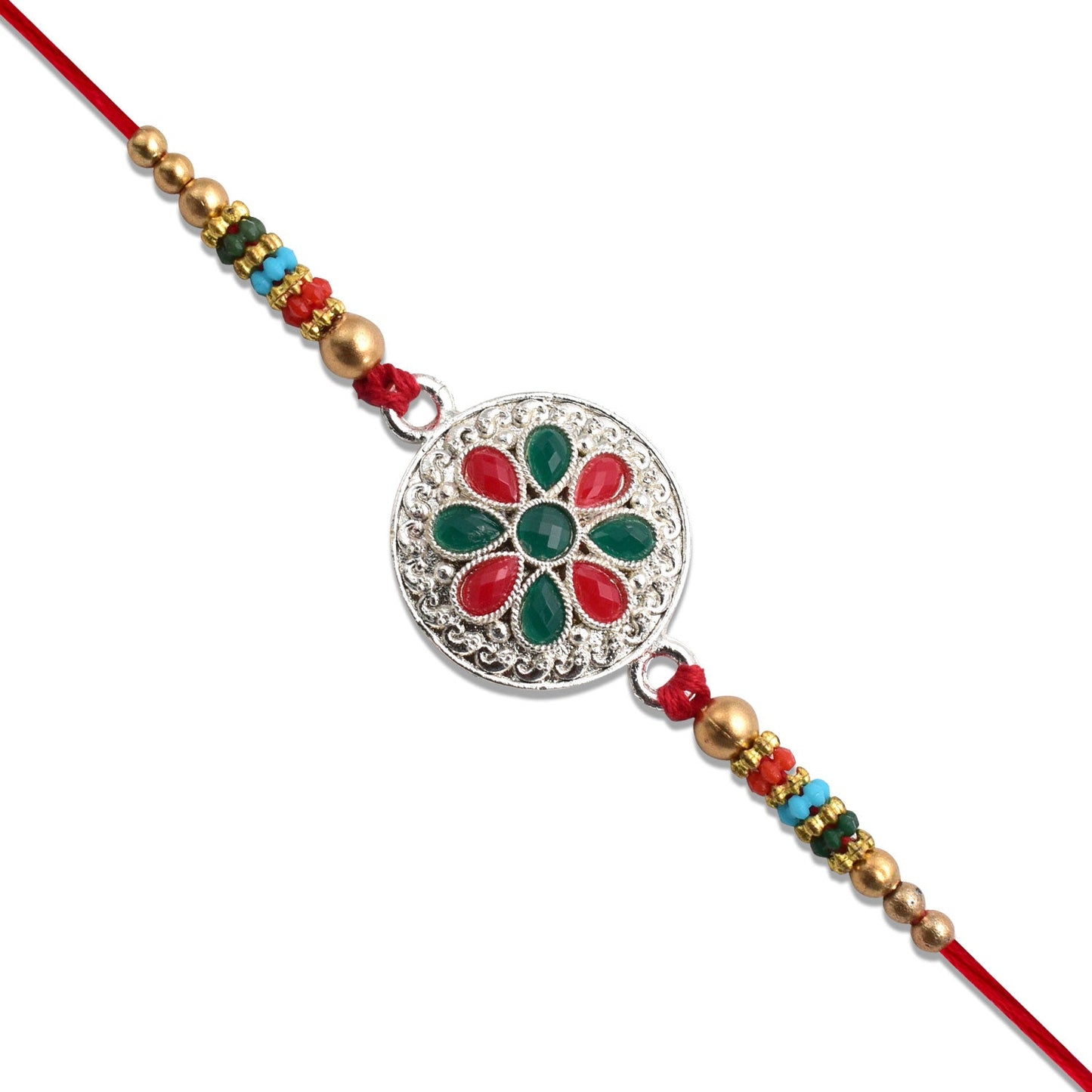 Detailed view of Silver Plated Floral Rakhi design