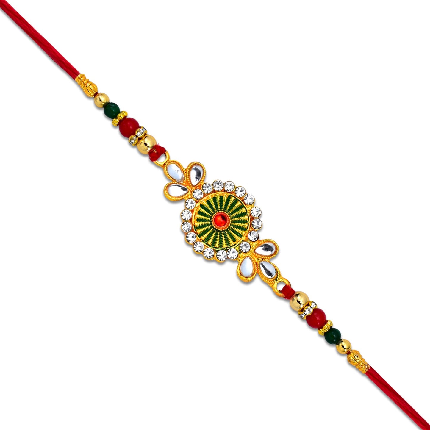 Handcrafted traditional floral rakhi with vibrant thread colors symbolizing love and protection