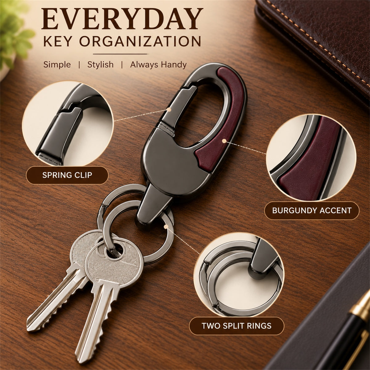 Premium Dual Ring Metal Key Holder with Rotating Swivel (1 Pc)