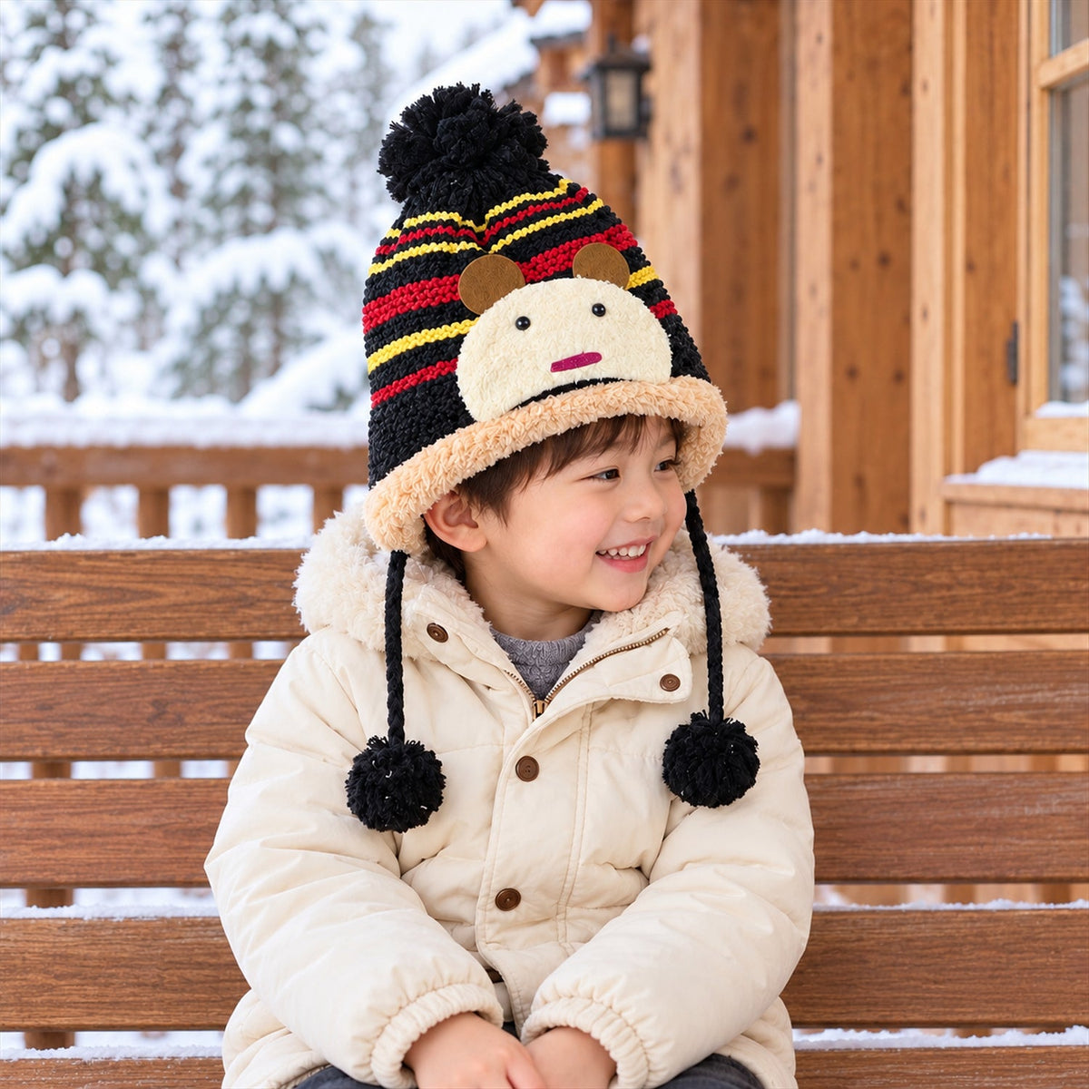 Black Pom Pom Kids Hat
