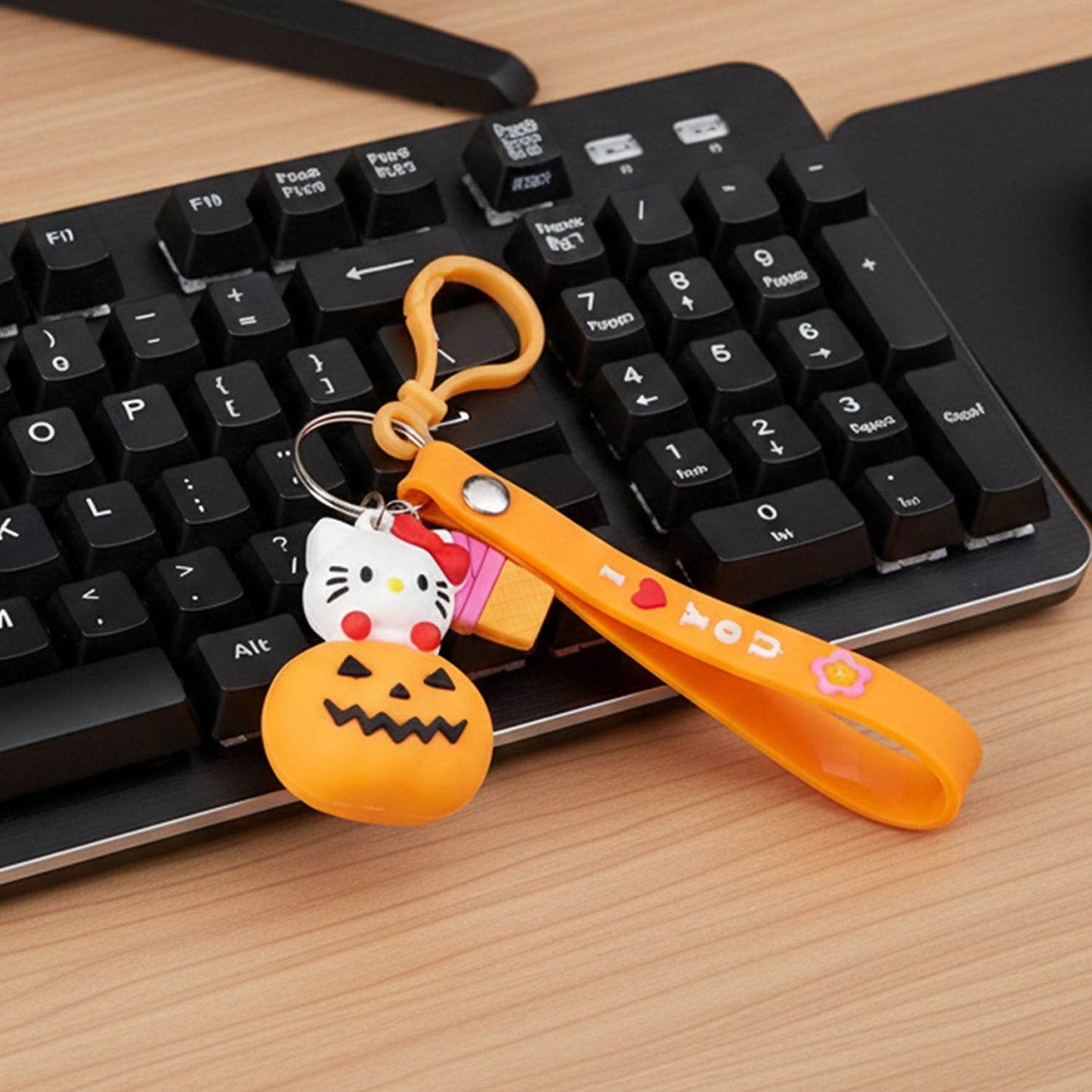 Cute Cartoon Kitty Pumpkin Keychain (1 Pc)