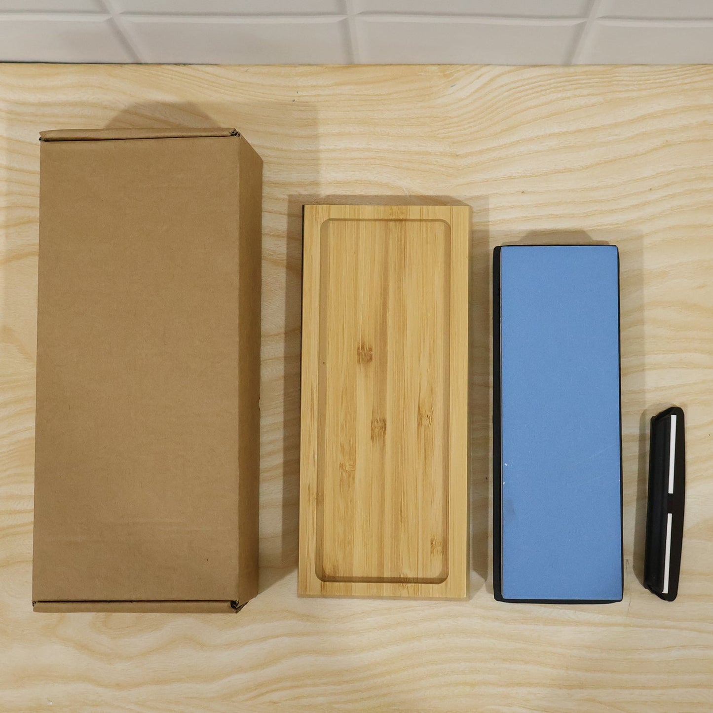 Live photo of double sided whetstone sharpening set