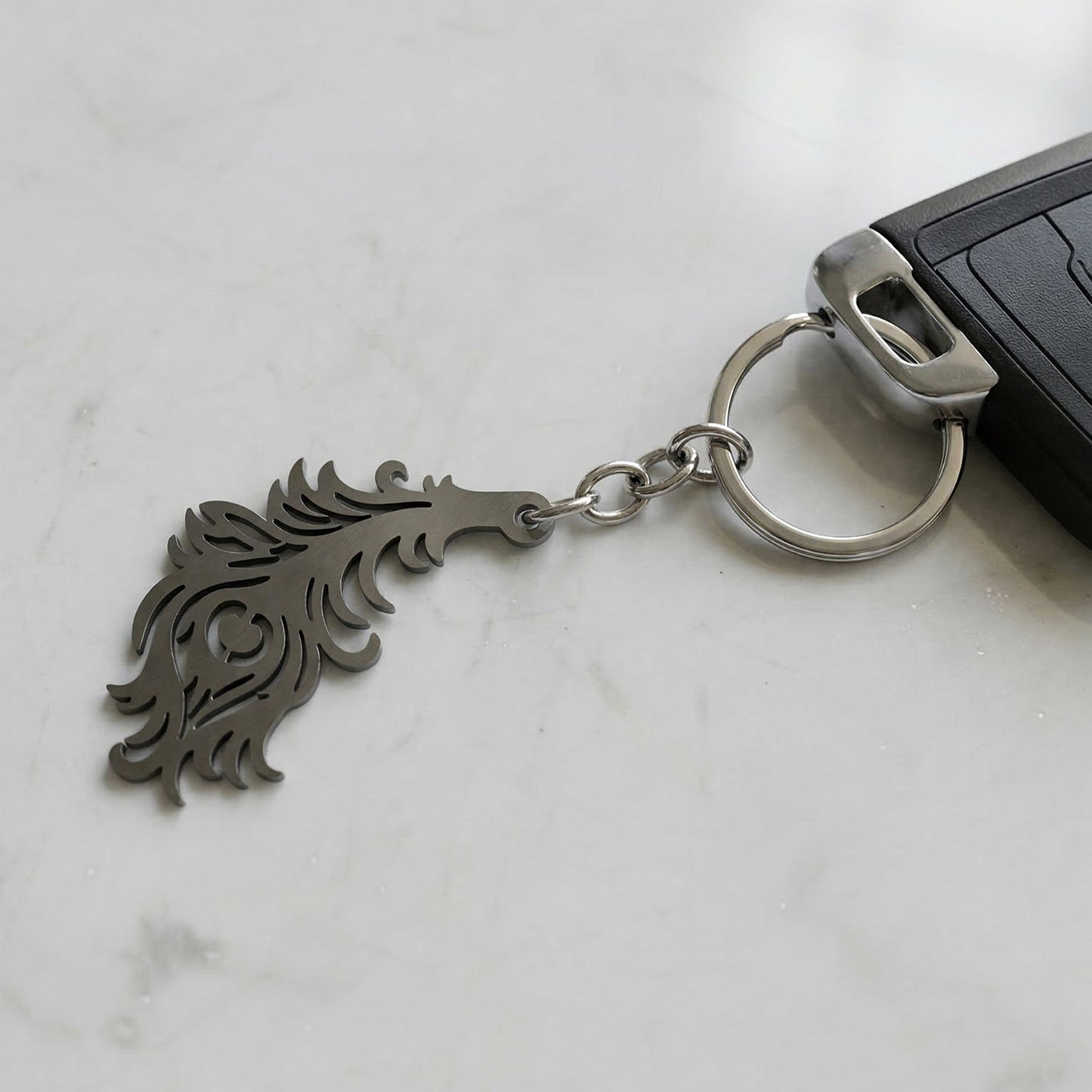 Premium Metal Morpich Feather Design Keychain 1 Pc