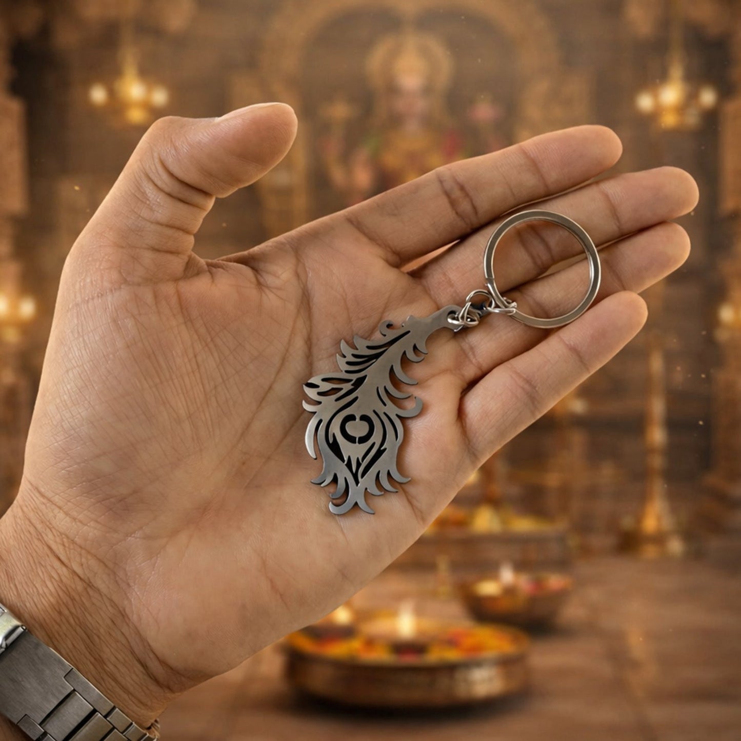 Premium Metal Morpich Feather Design Keychain 1 Pc