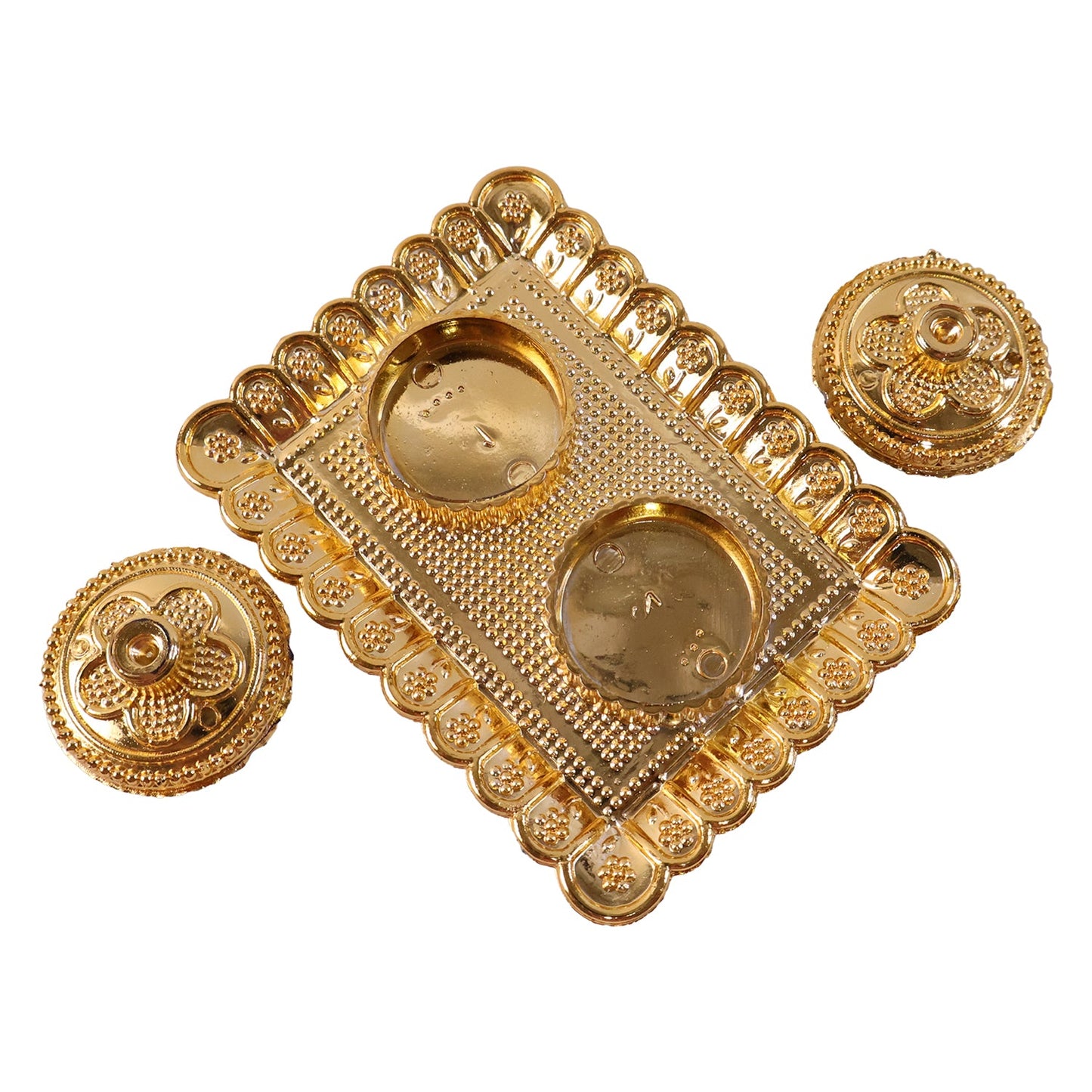 Compact gold finish kumkum holder suitable for pooja thali and mandir