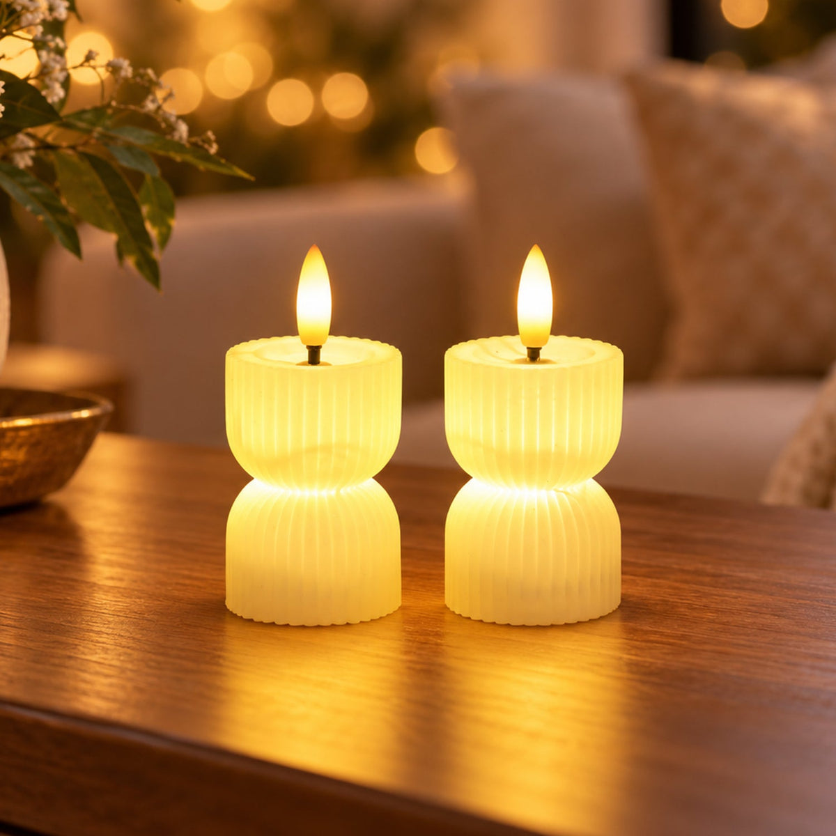 Ribbed hourglass flameless LED candles decor