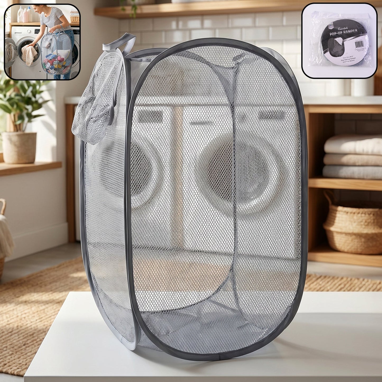 Grey foldable mesh laundry bag