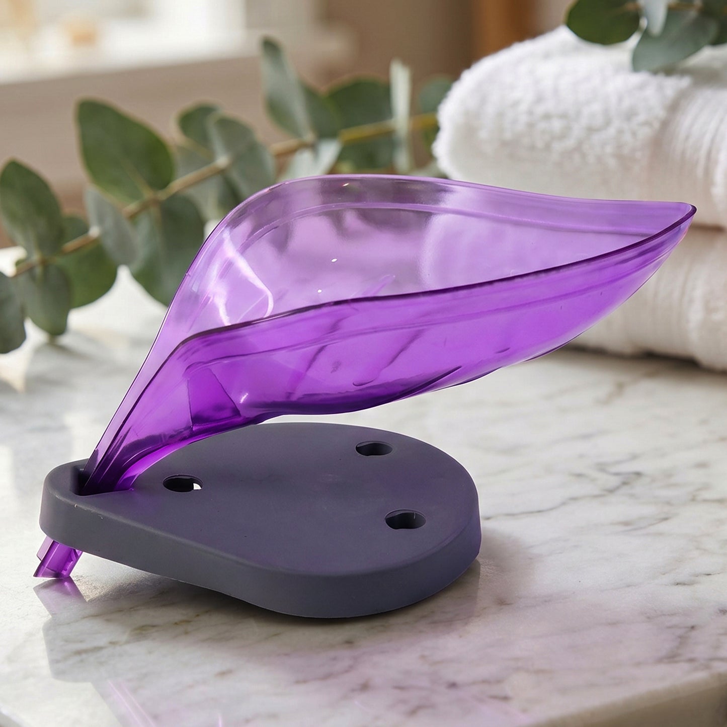 Leaf Shape Soap Tray Holder with Drain Design Bathroom Soap Stand Dish (1 Pc)