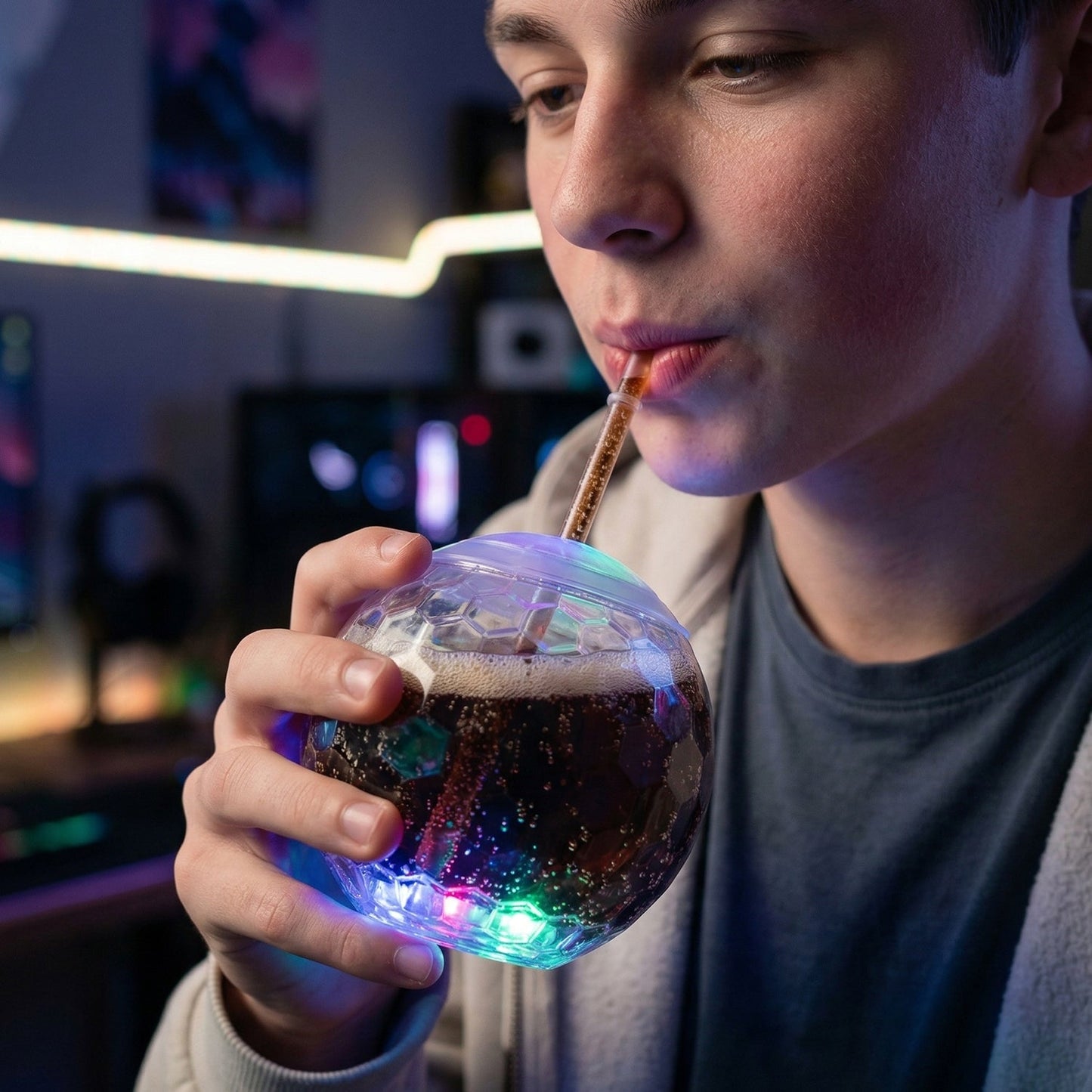 LED Glow Drink Cup with Straw (1 Pc)