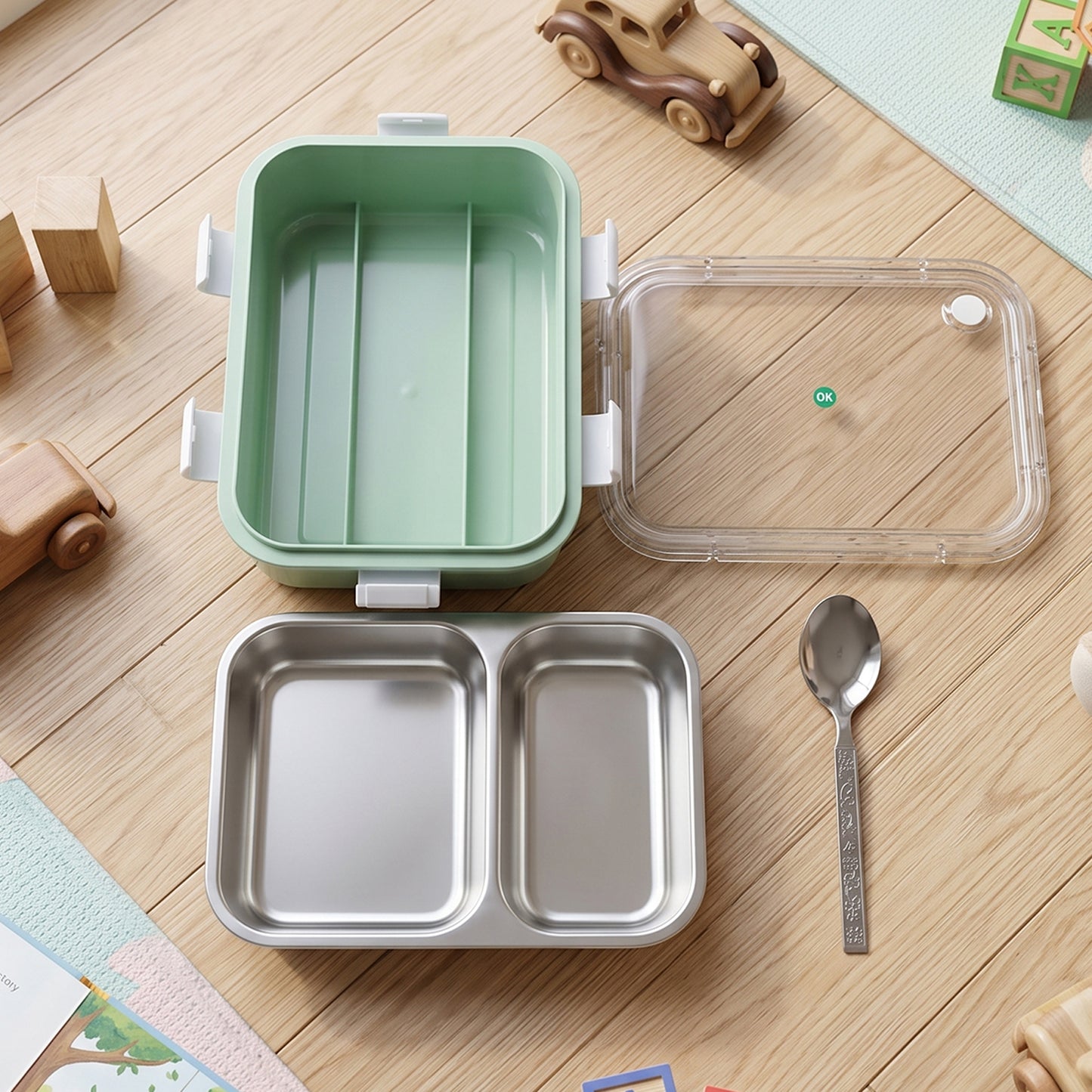 Stainless Steel Lunch Box 2 Section Lunch Box With Spoon