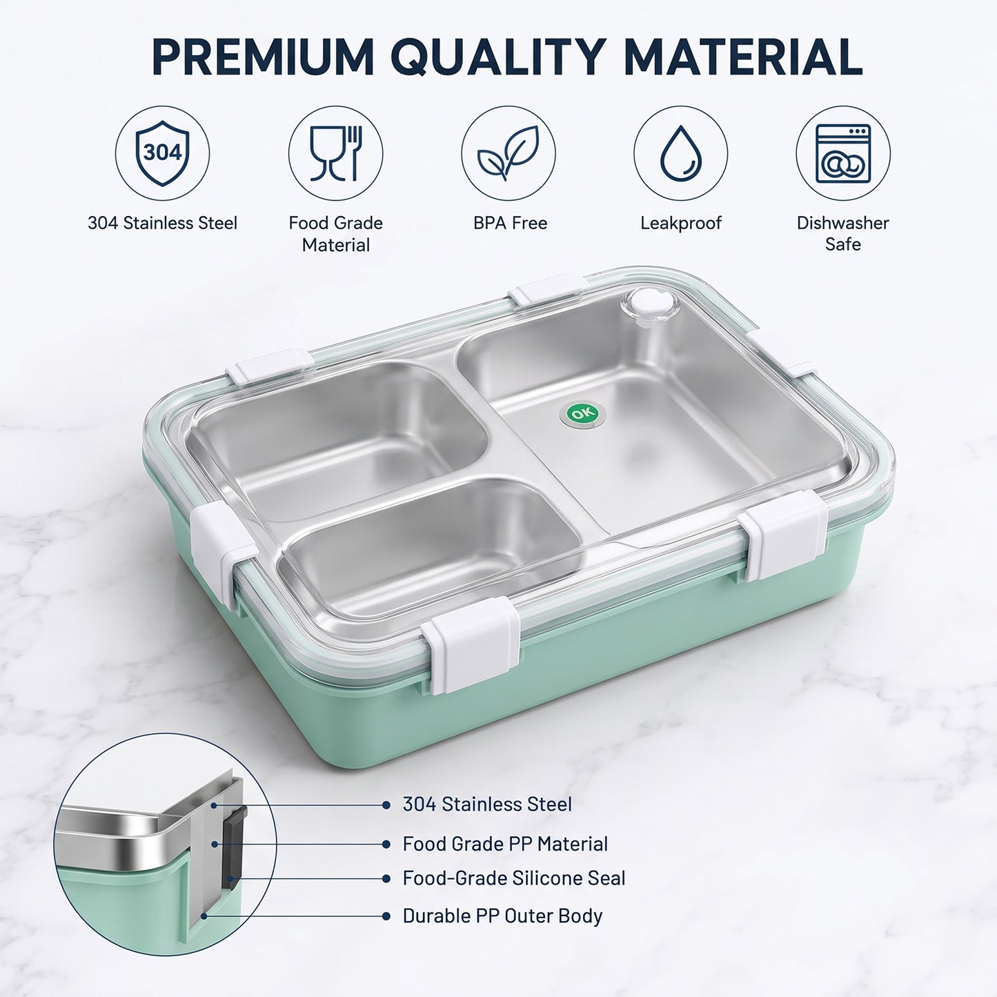 Stainless Steel Lunch Box 2 Section Lunch Box With Spoon