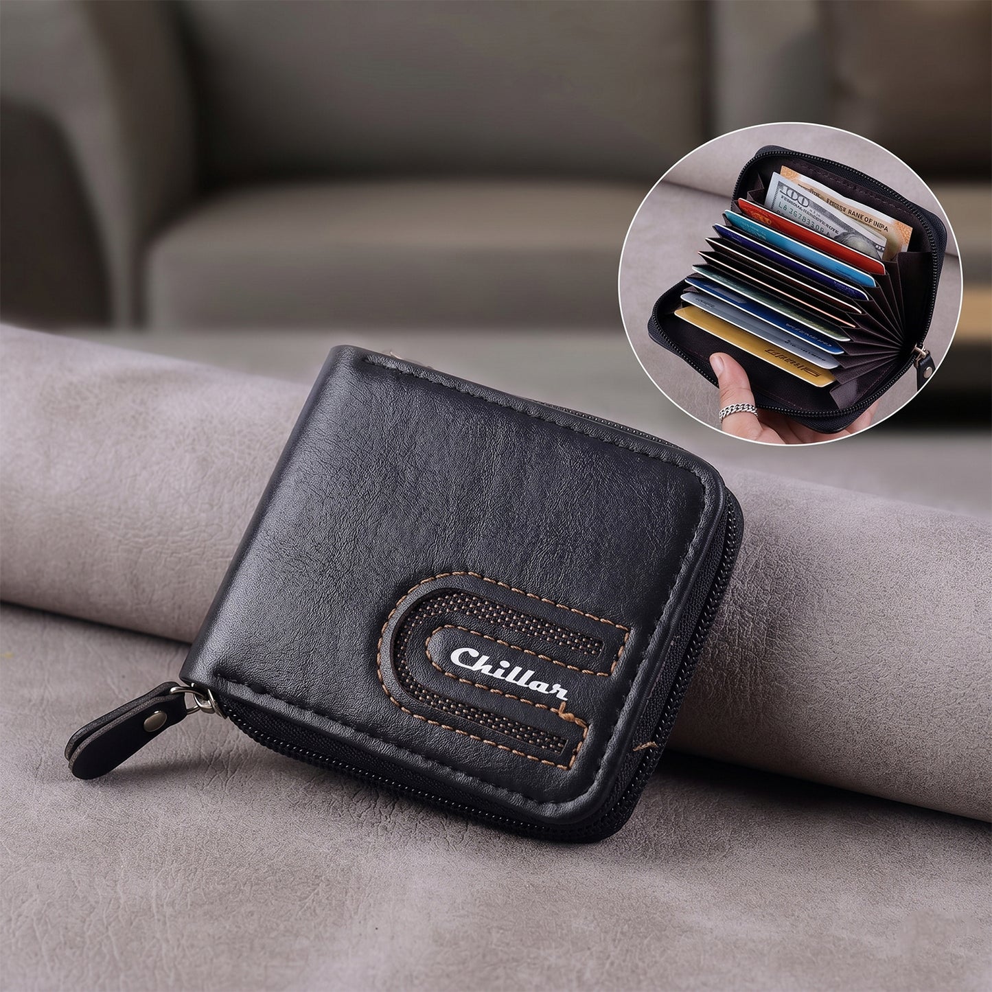 Compact Zip-Around Card Holder Wallet for Men & Women (1 Pc)