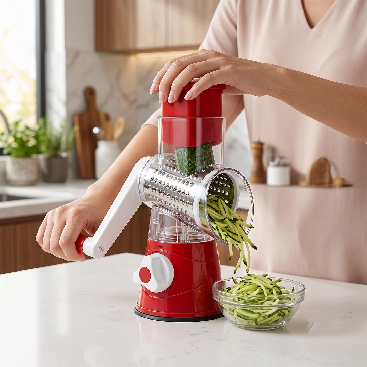 Manual Rotary Drum Grater and Slicer, Stainless Steel 3 Drum Vegetable Cutter (1 Set)