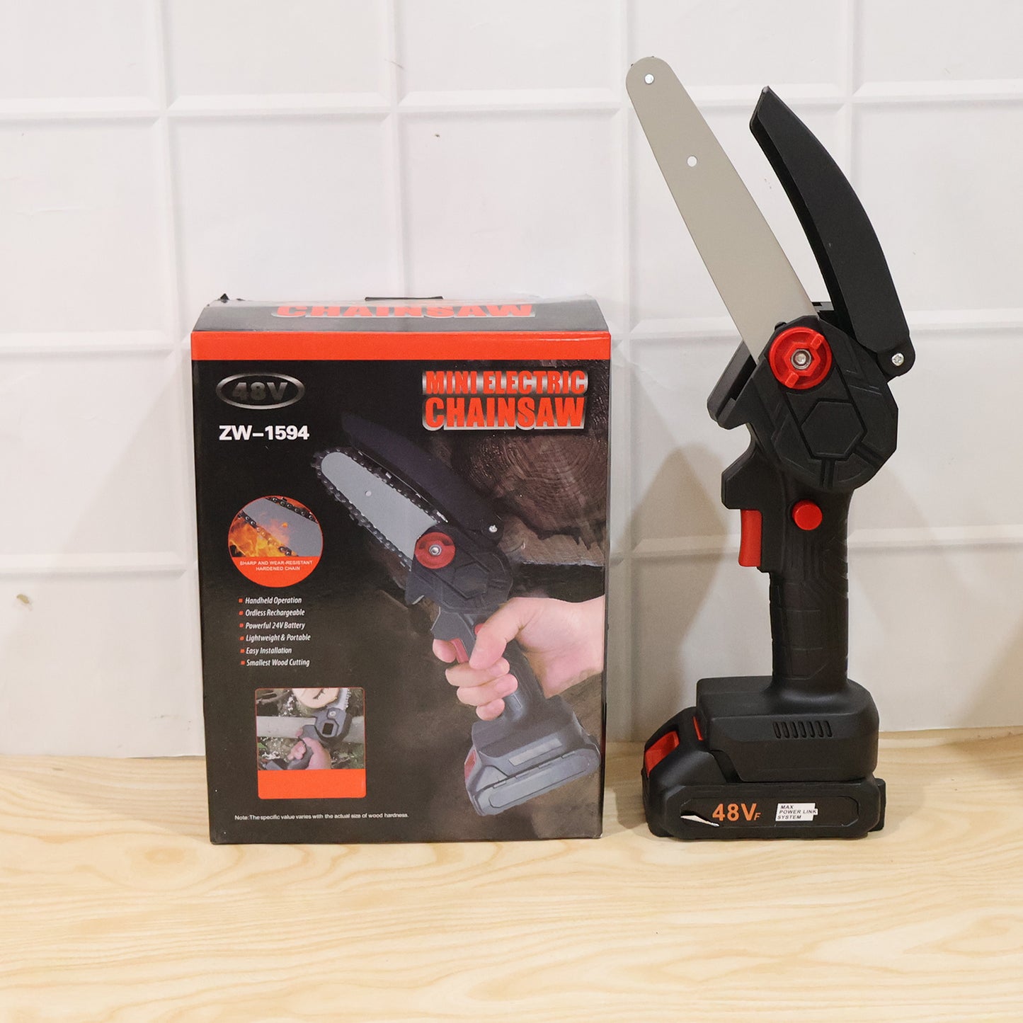 Mini Electric Cordless Chainsaw (1 Set, 48V, Blade size 18 Cm)