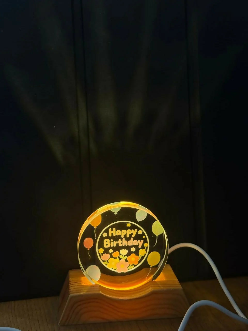 Happy Birthday LED Lamp Wooden Base Decorative Night Light