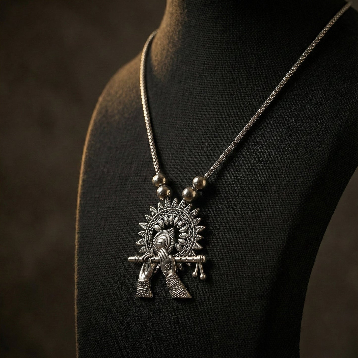 Oxidized silver krishna necklace