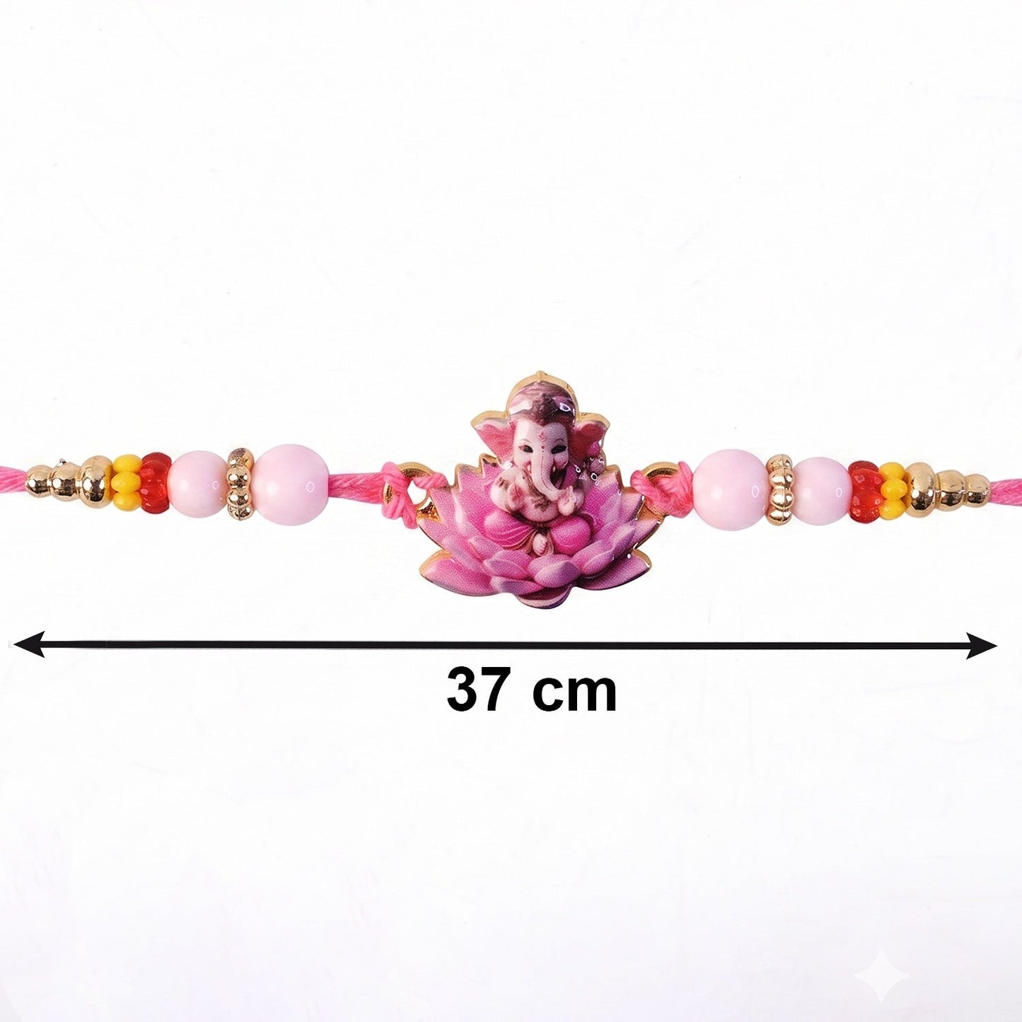 Festive Rakhi with Lord Ganesha motif and colorful beads