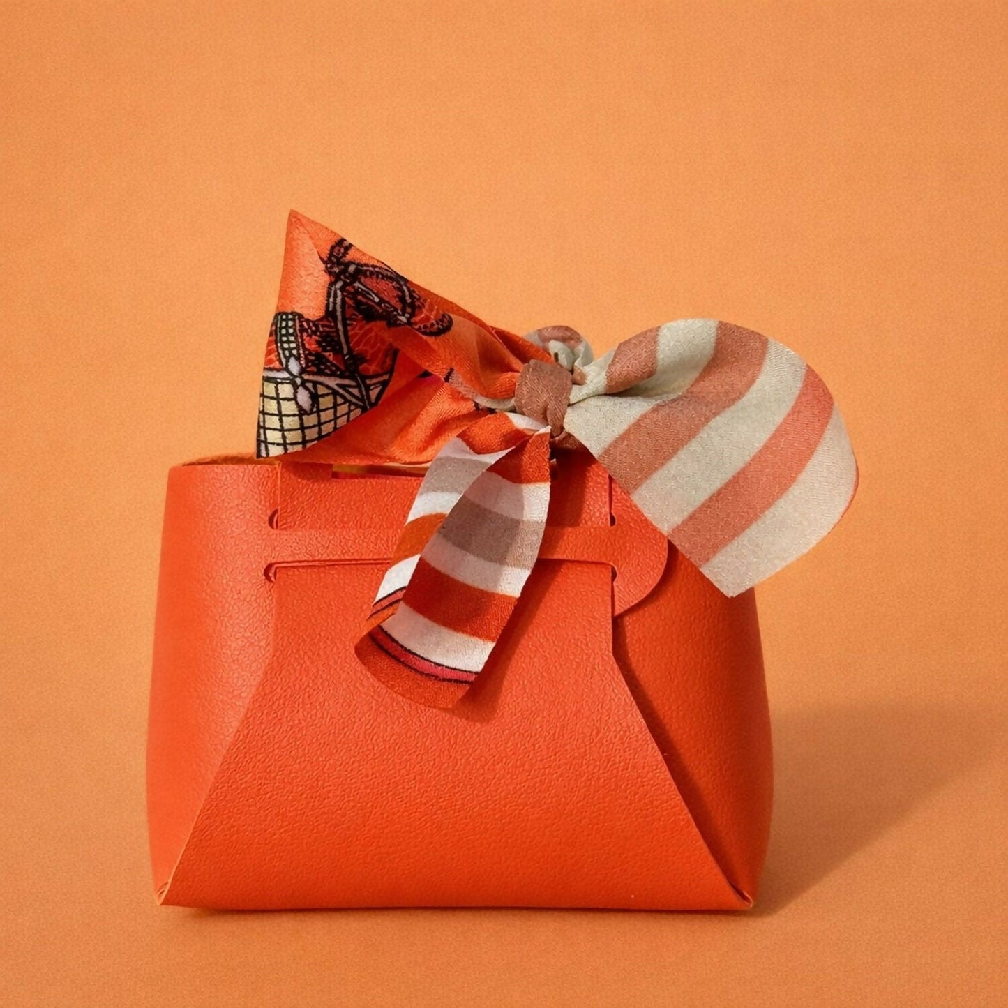 Women’s Structured Mini Handbag with Printed Scarf Handle | Compact Stylish Purse