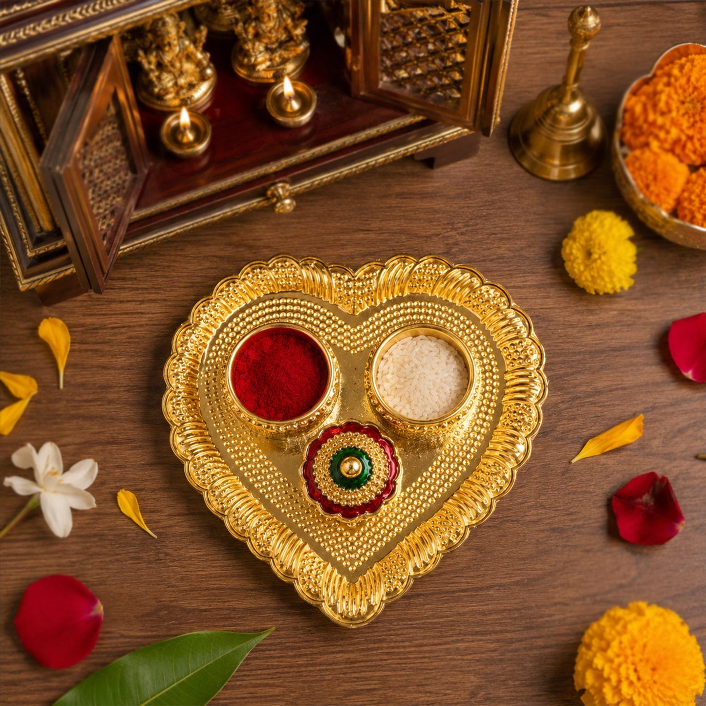 Elegant heart-shaped meena work kumkum holder for festivals and rituals