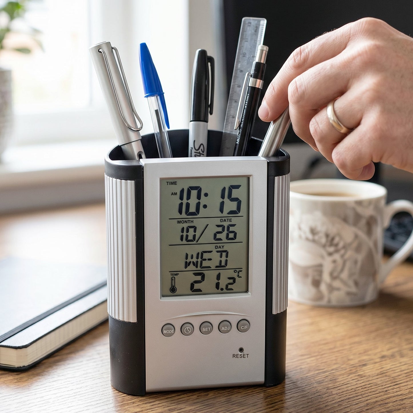 Multifunction Digital Calendar Desk Clock with Pen Holder (1 Pc)