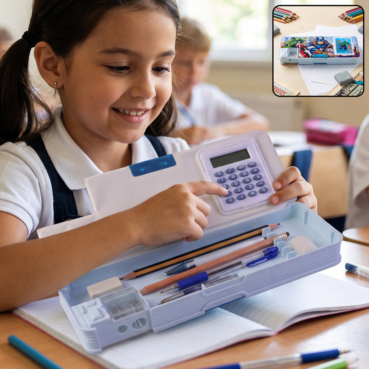 Cartoon Multi-functional Geometry Box with Calculator & Double Sharpener
