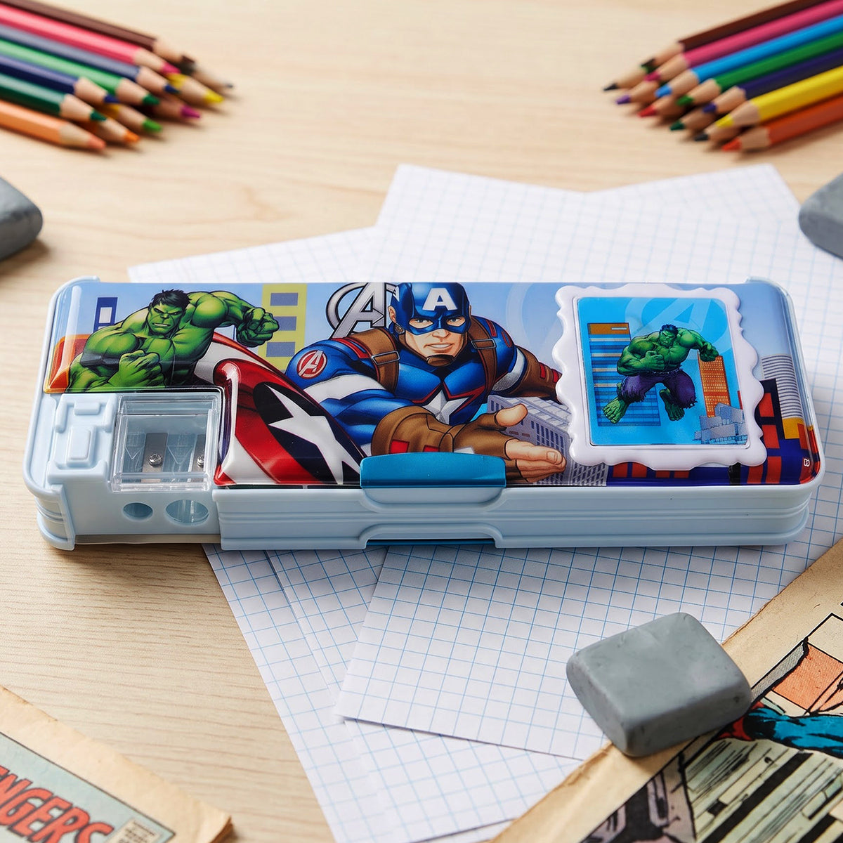 Cartoon Multi-functional Geometry Box with Calculator & Double Sharpener
