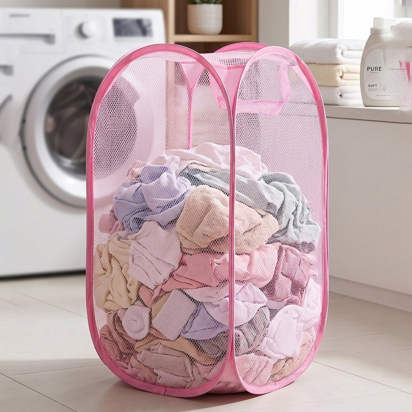 Foldable Mesh Laundry Basket Lightweight Clothes Hamper (1Pc, 32x32x58cm)