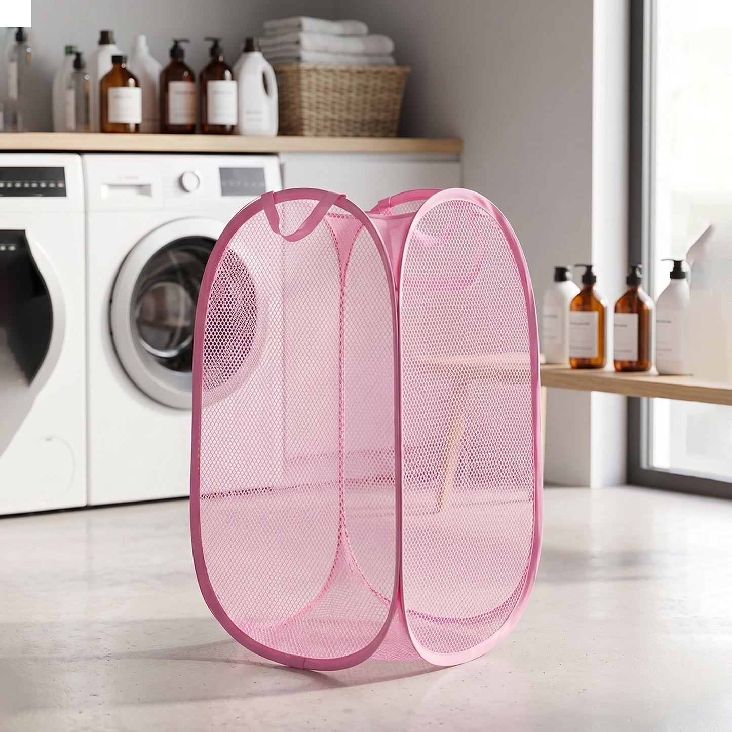 Foldable Mesh Laundry Basket Lightweight Clothes Hamper (1Pc, 32x32x58cm)