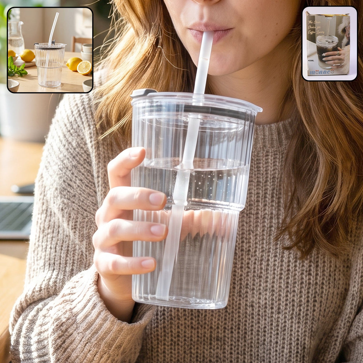 Plastic Tumbler with Lid 450ml Reusable, Clear & Leak-Proof
