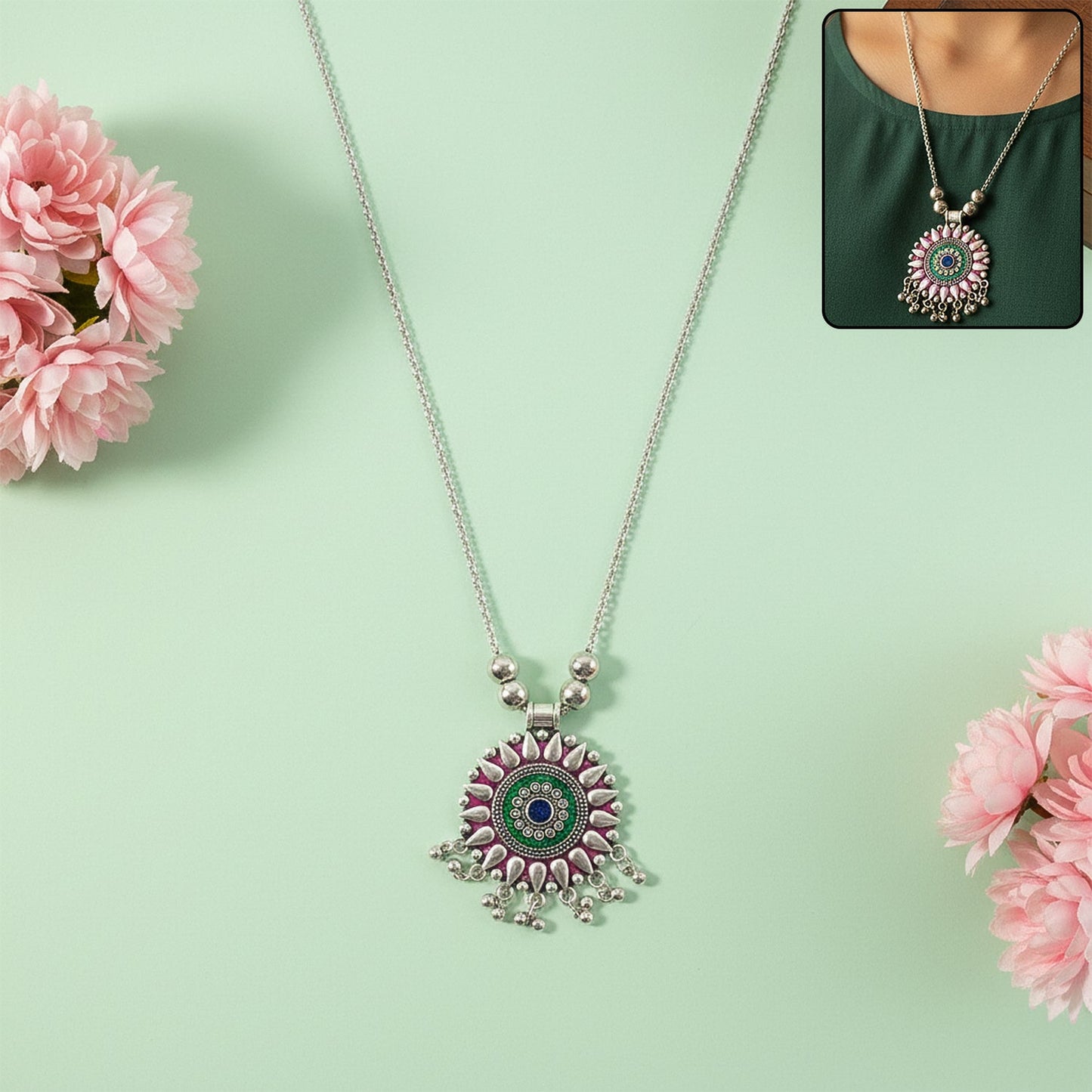 Enamel pendant necklace