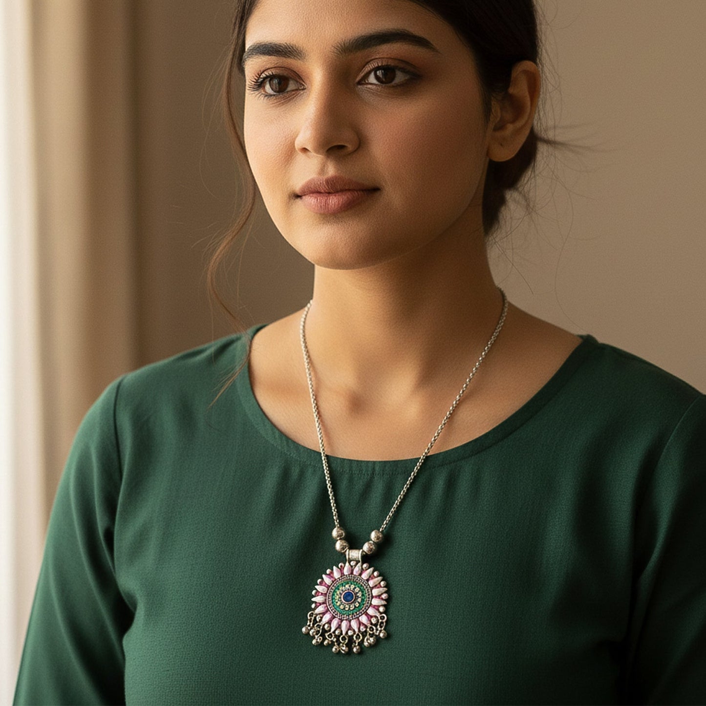 Circular silver pendant