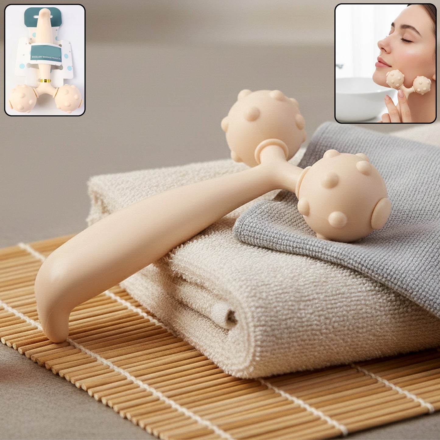 Dual Ball Facial and Body Massage Roller - 1 Pc