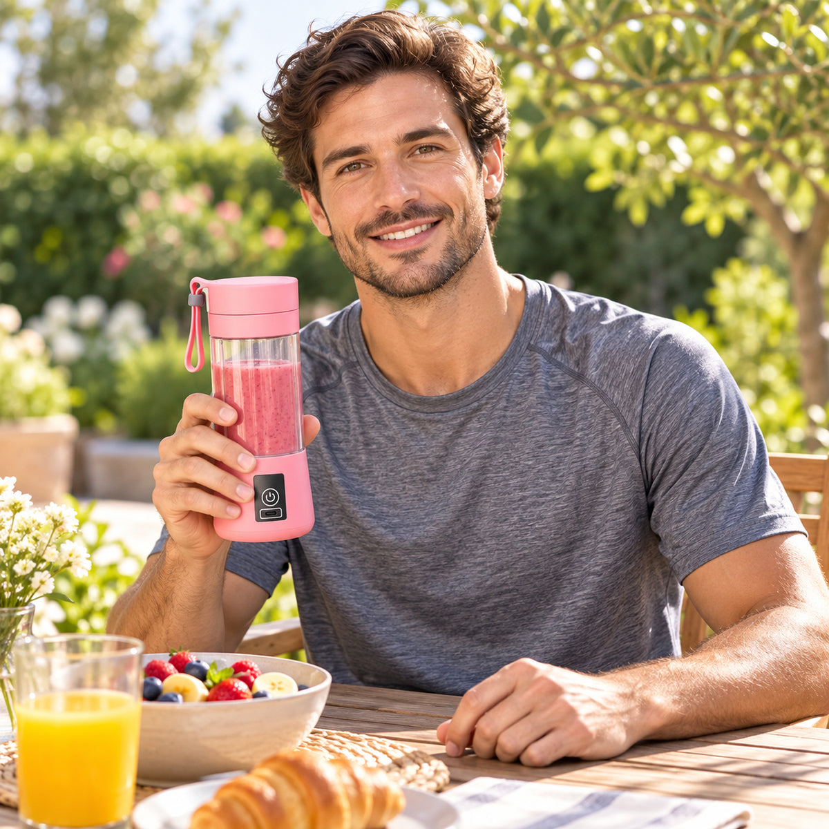 Multi-Purpose Portable USB Electric Juicer 6-Blades, Protein Shaker, Blender Mixer Cup (380 ML)