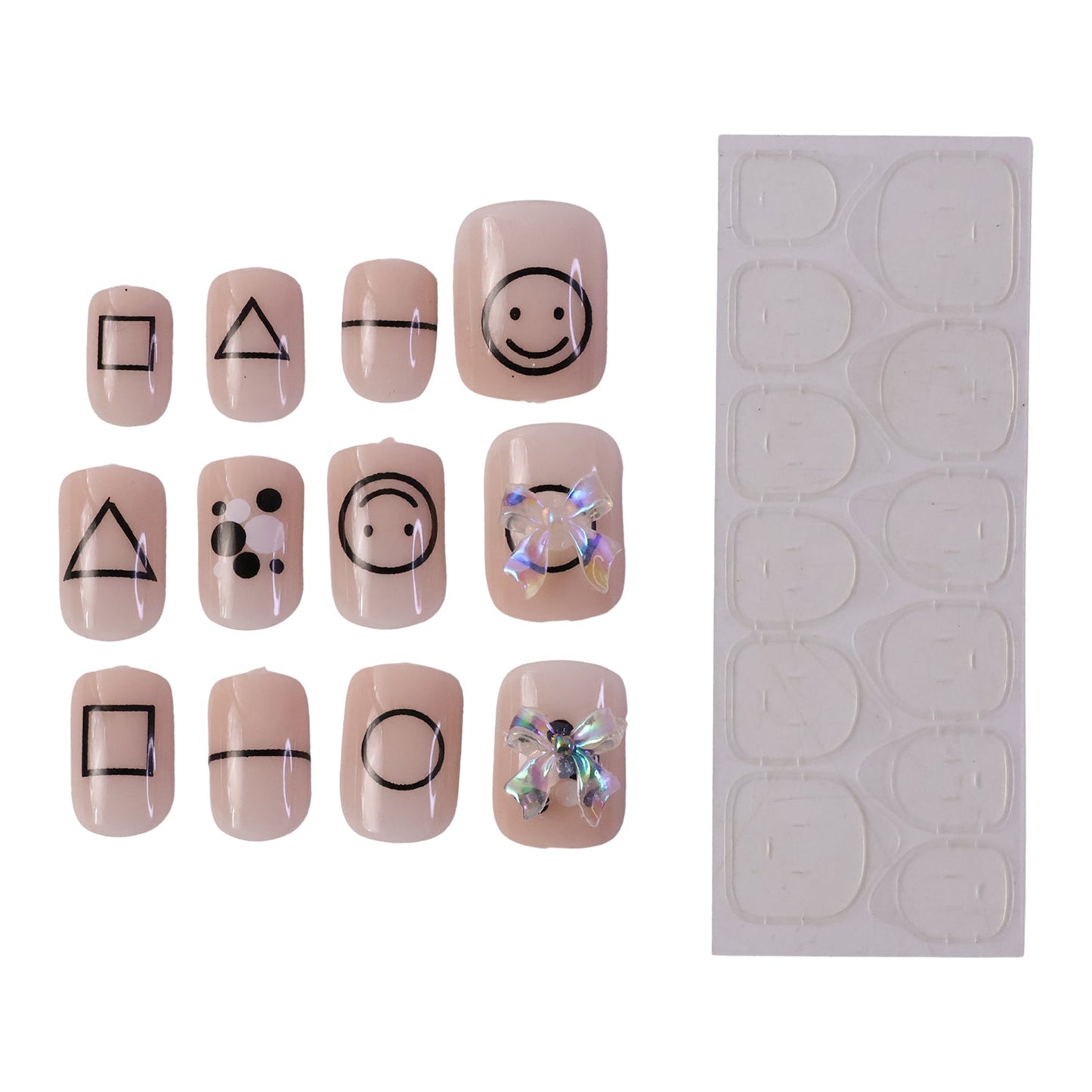 Variety of fake nail sizes laid out, ensuring a perfect fit for every finger.