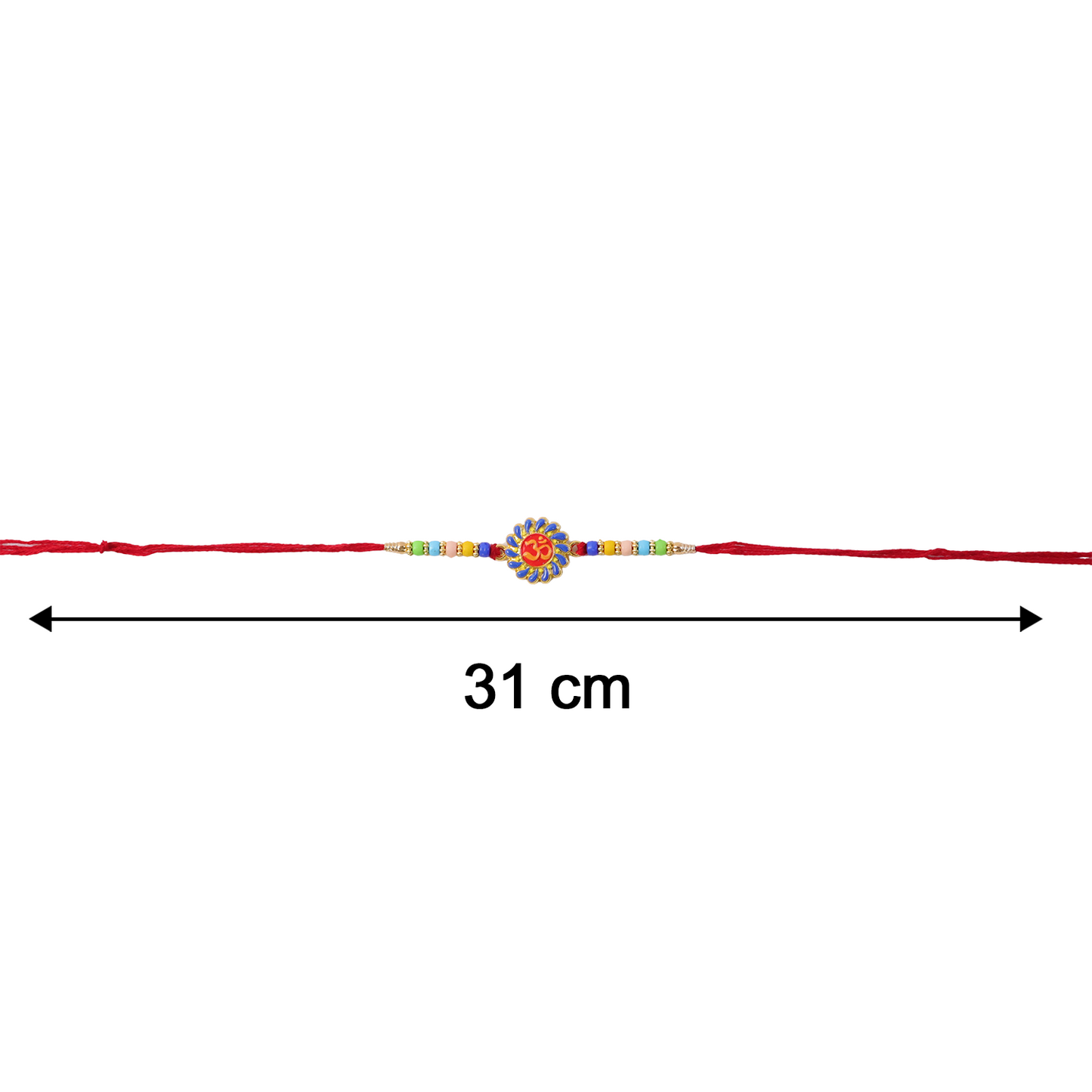 Size chart indicating dimensions of Om Rakhi.