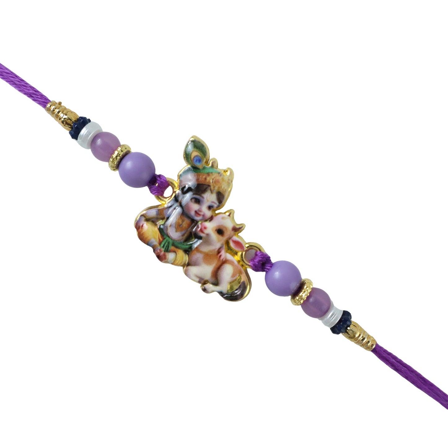 Traditional Bal Krishna Rakhi with intricate centerpiece and soft thread.