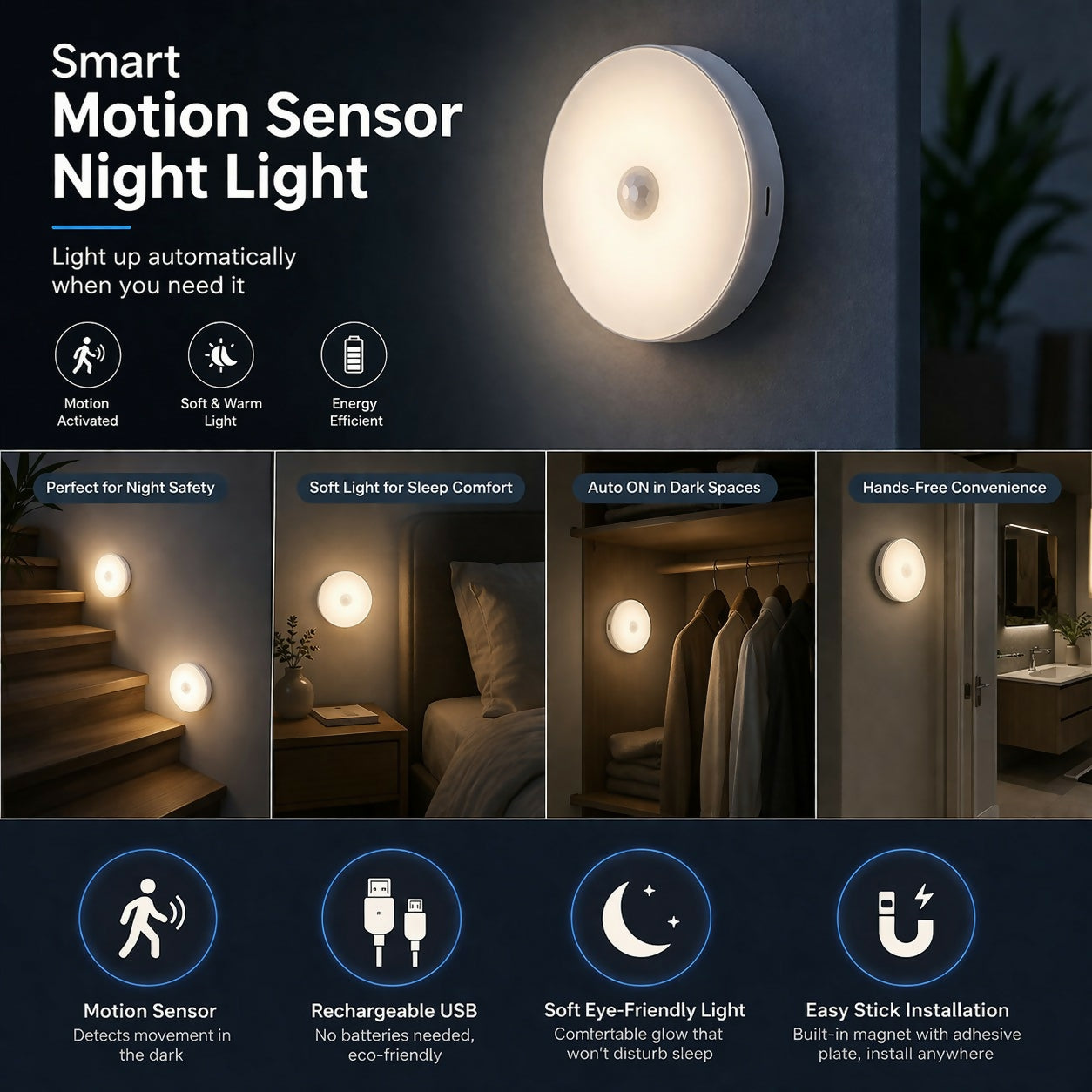 DeoDap Motion Sensor LED Night Light Rechargeable Wall Lamp - scale and size reference