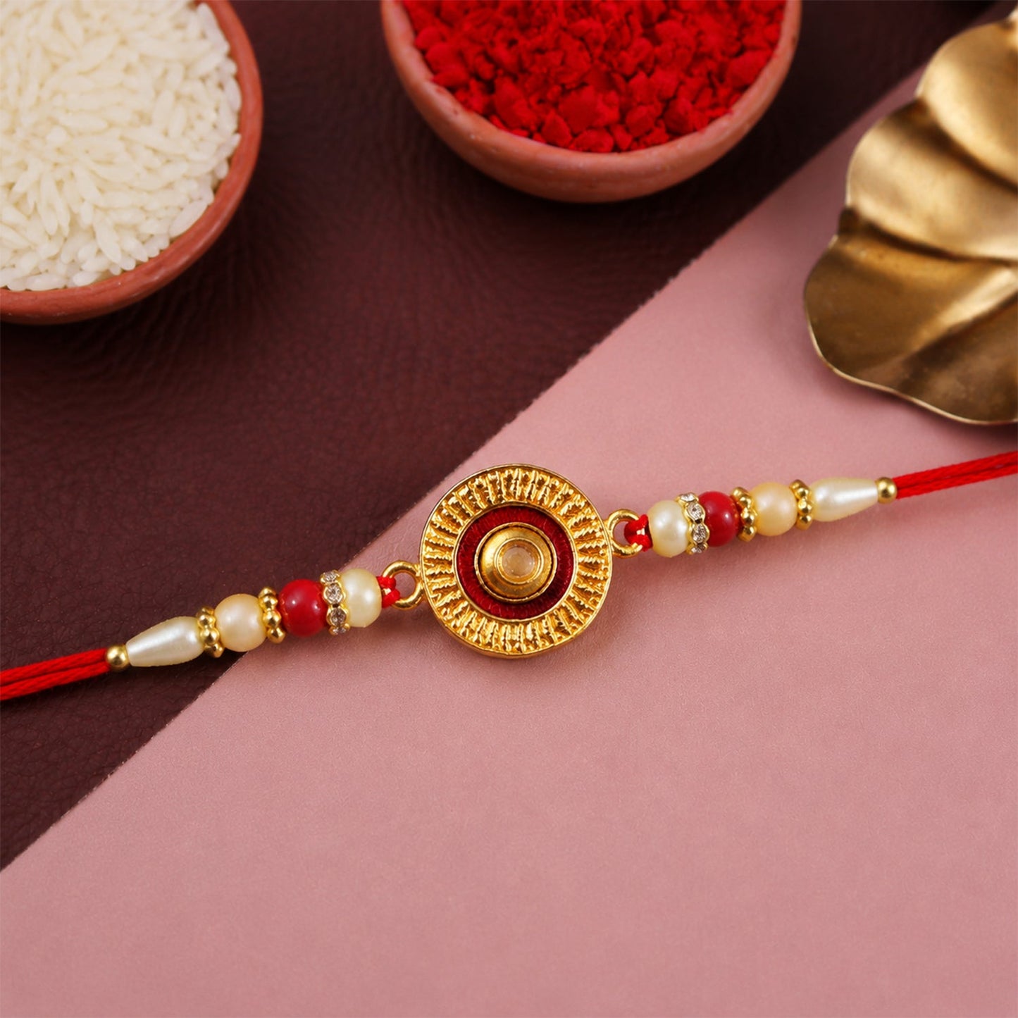 Premium thread and pearl bead rakhi ideal for Rakshabandhan celebrations.