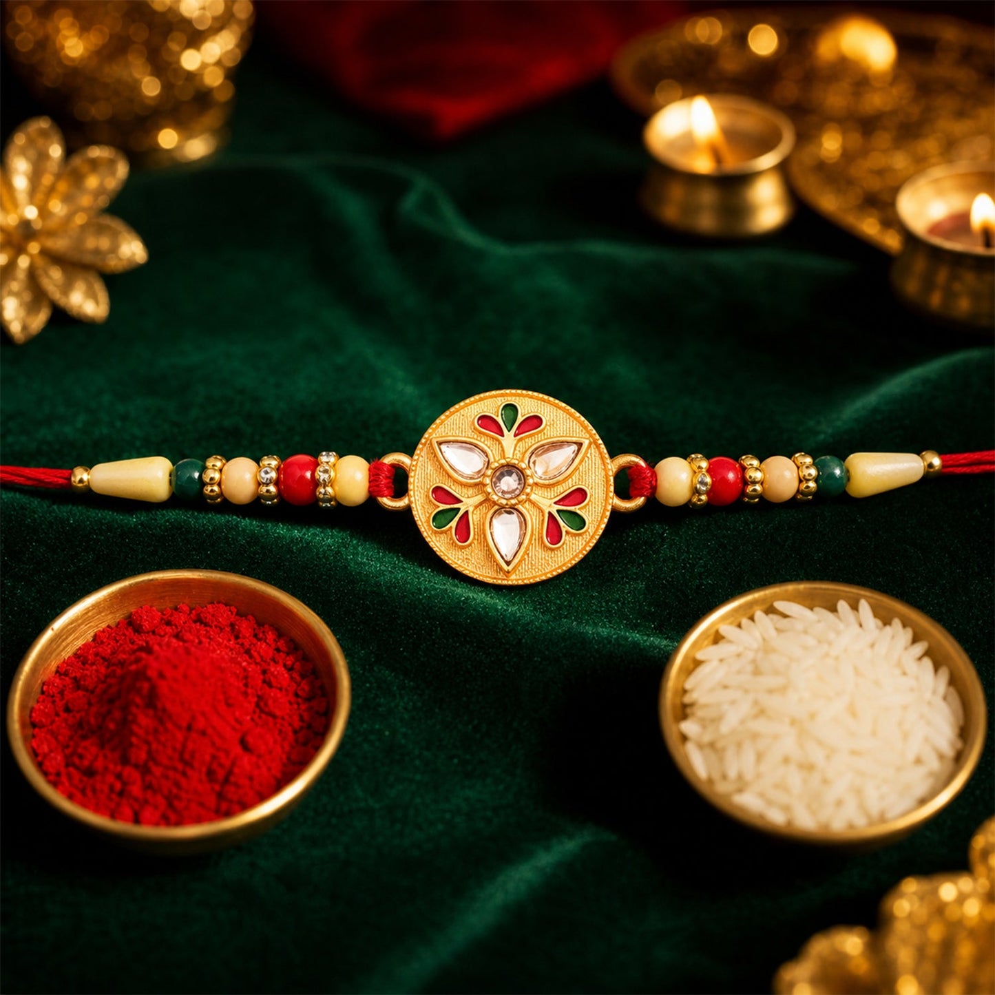 A brother proudly wearing the Kalash Rakhi on his wrist during Raksha Bandhan.